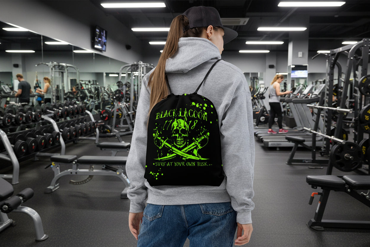 Bright Green Skull Splatter Drawstring bag