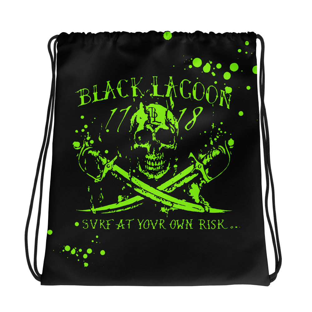 Bright Green Skull Splatter Drawstring bag