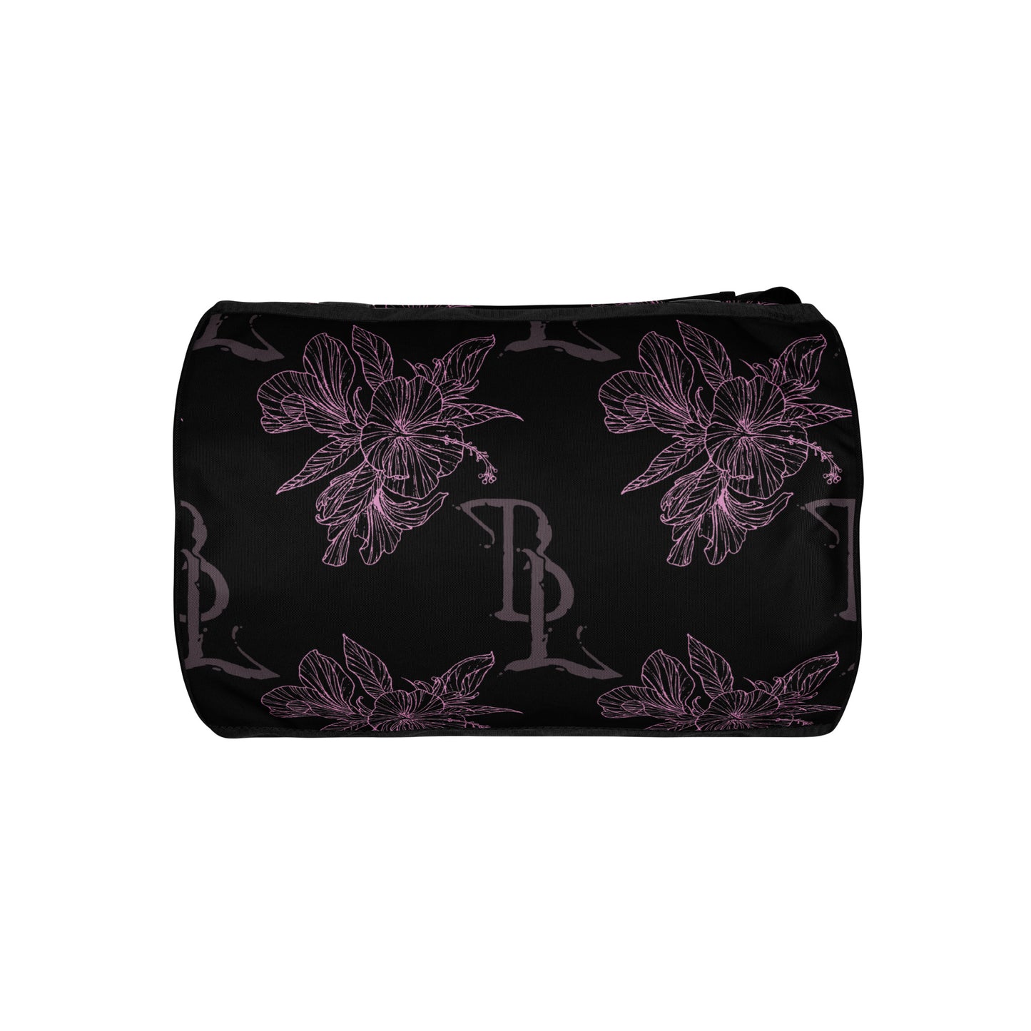 Pink Hibiscus Black All-over print gym bag