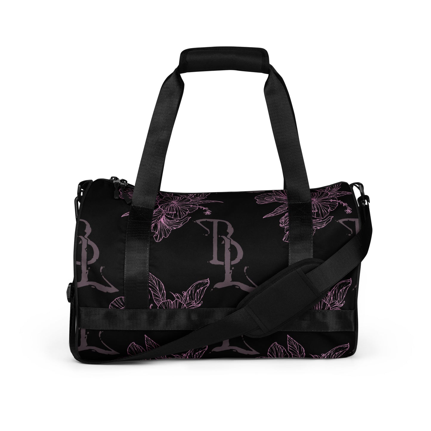 Pink Hibiscus Black All-over print gym bag