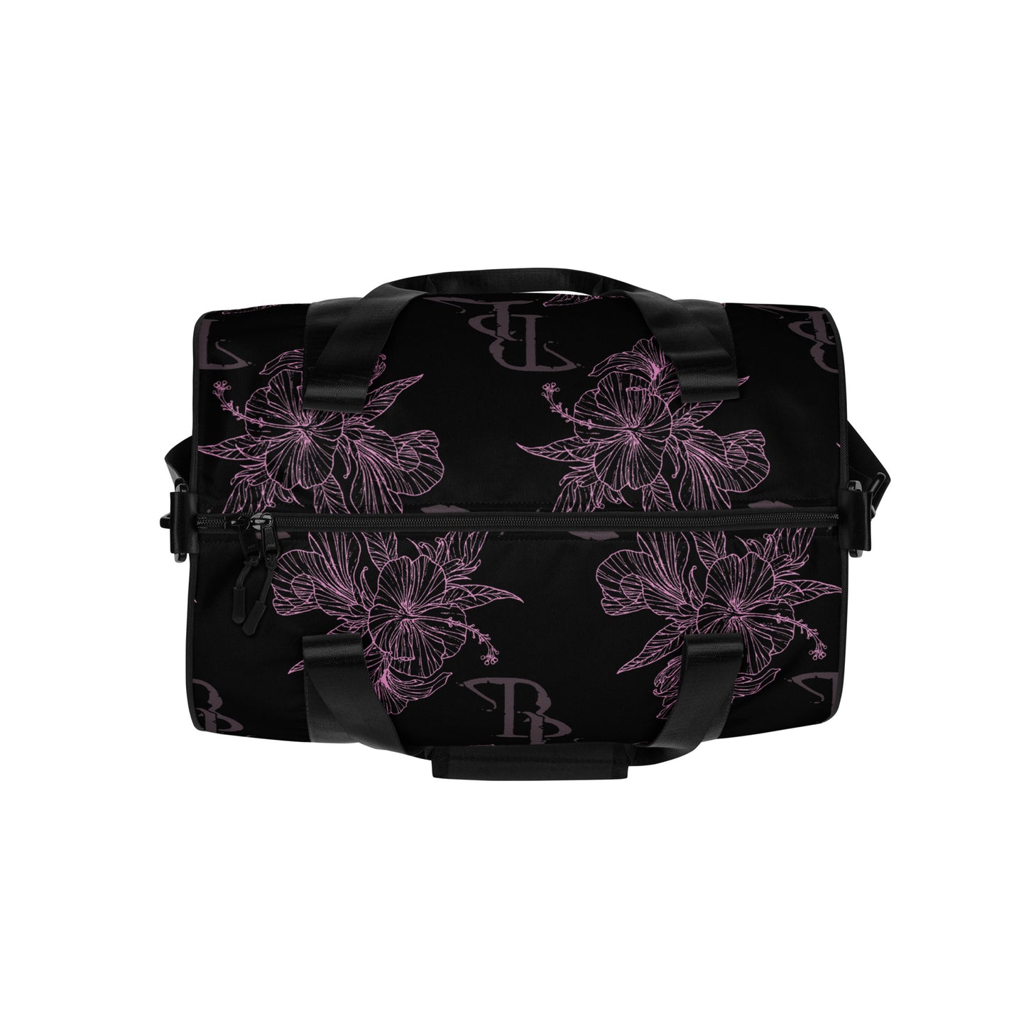 Pink Hibiscus Black All-over print gym bag