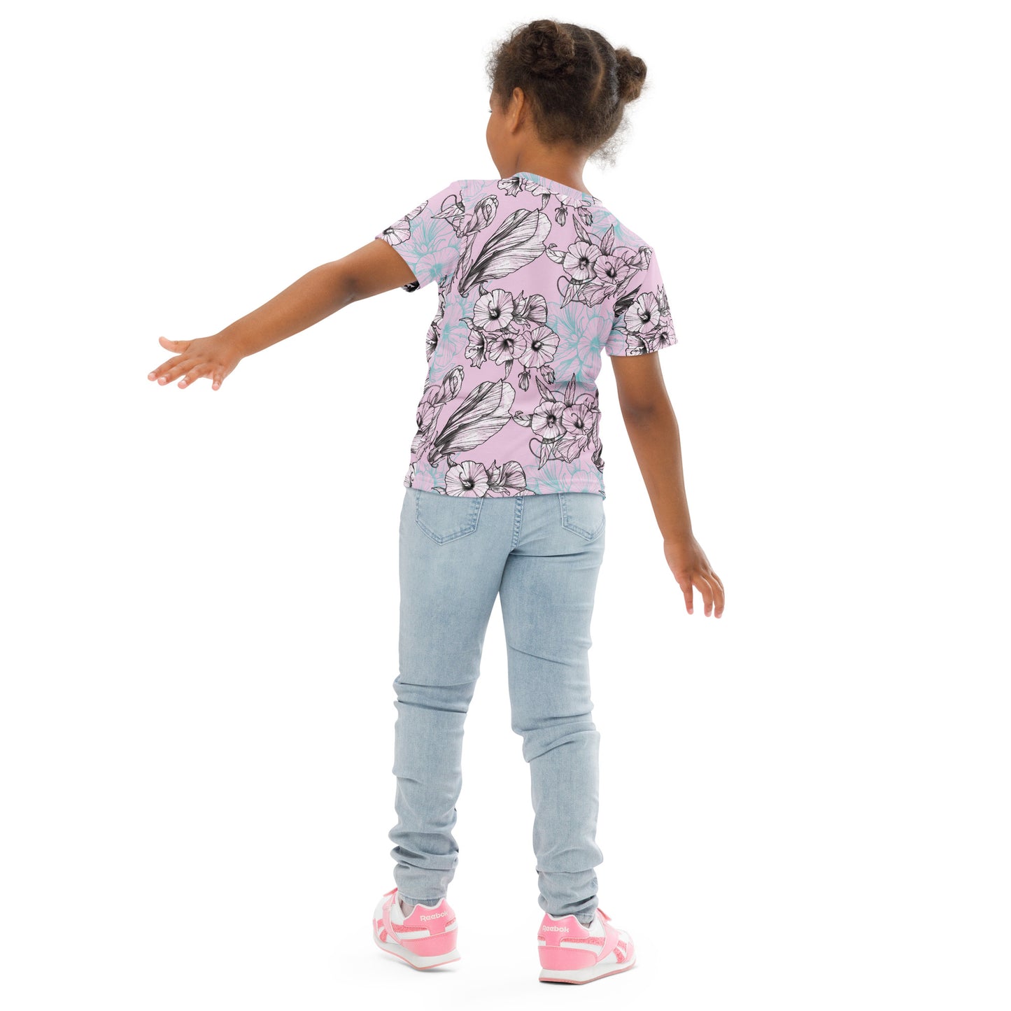 White Hibiscus Kids crew neck t-shirt