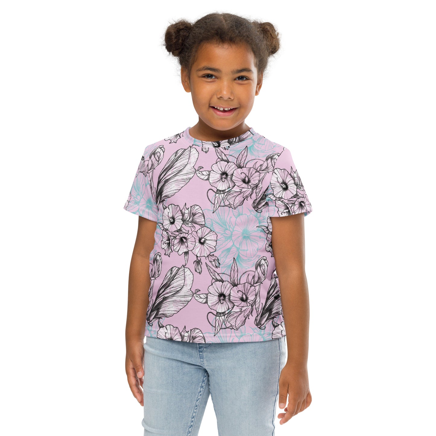 White Hibiscus Kids crew neck t-shirt