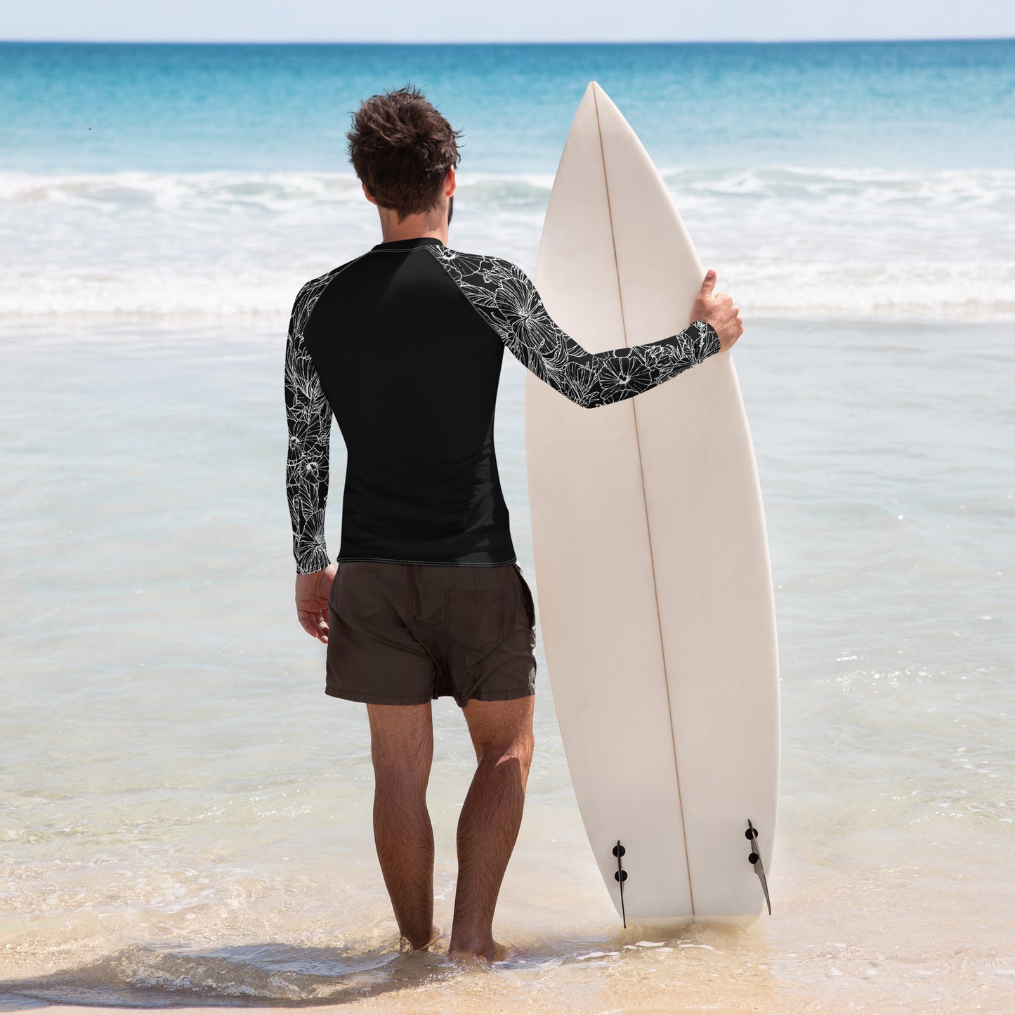 White Hibiscus Men's Rash Guard