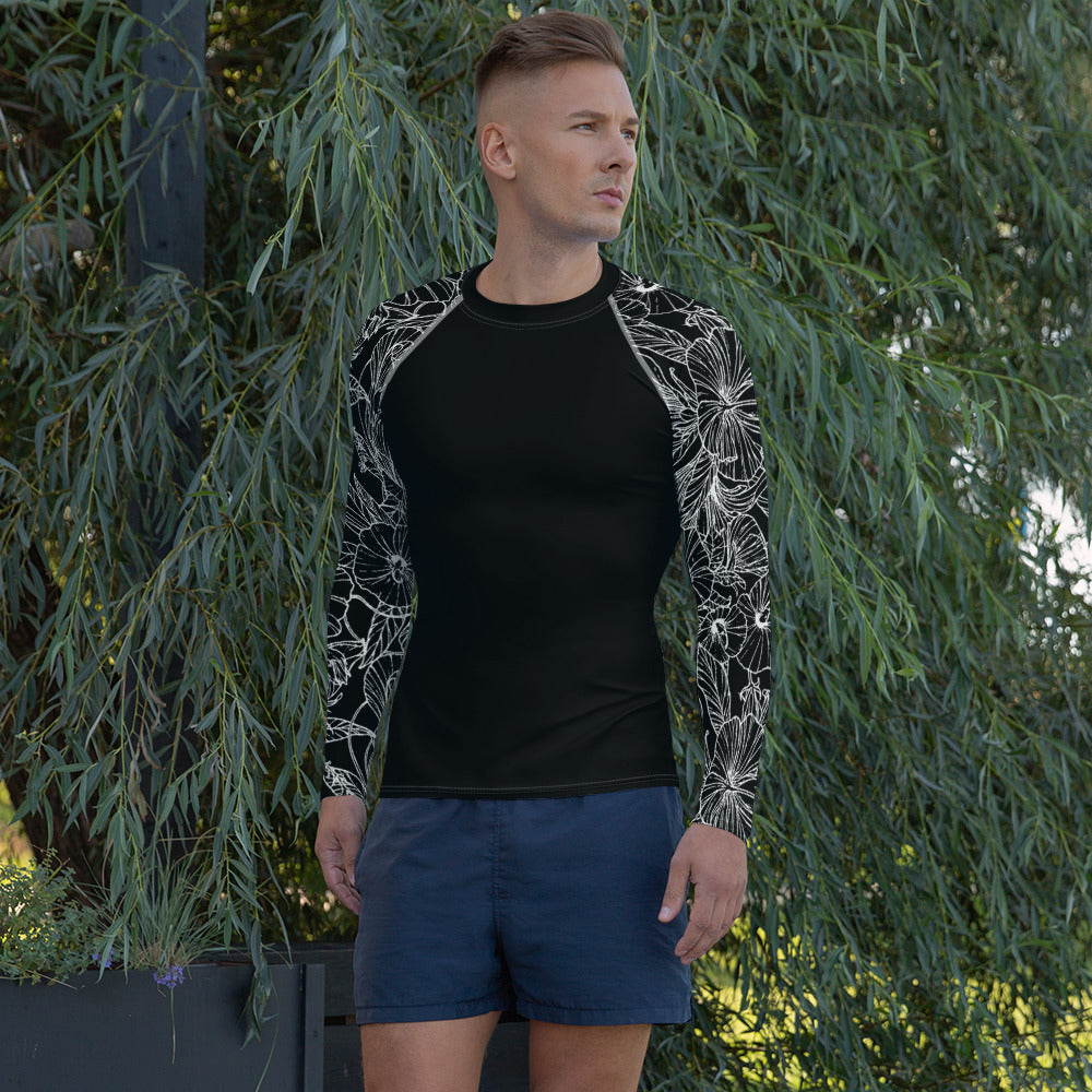 White Hibiscus Men's Rash Guard