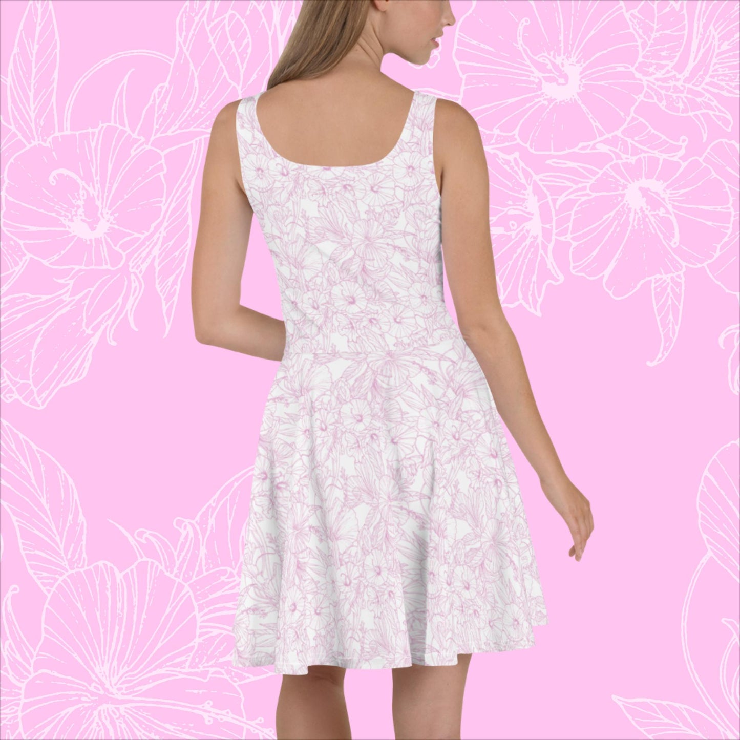 Pink Hibiscus Skater Dress