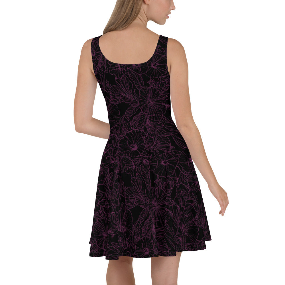 Dark Hibiscus Skater Dress
