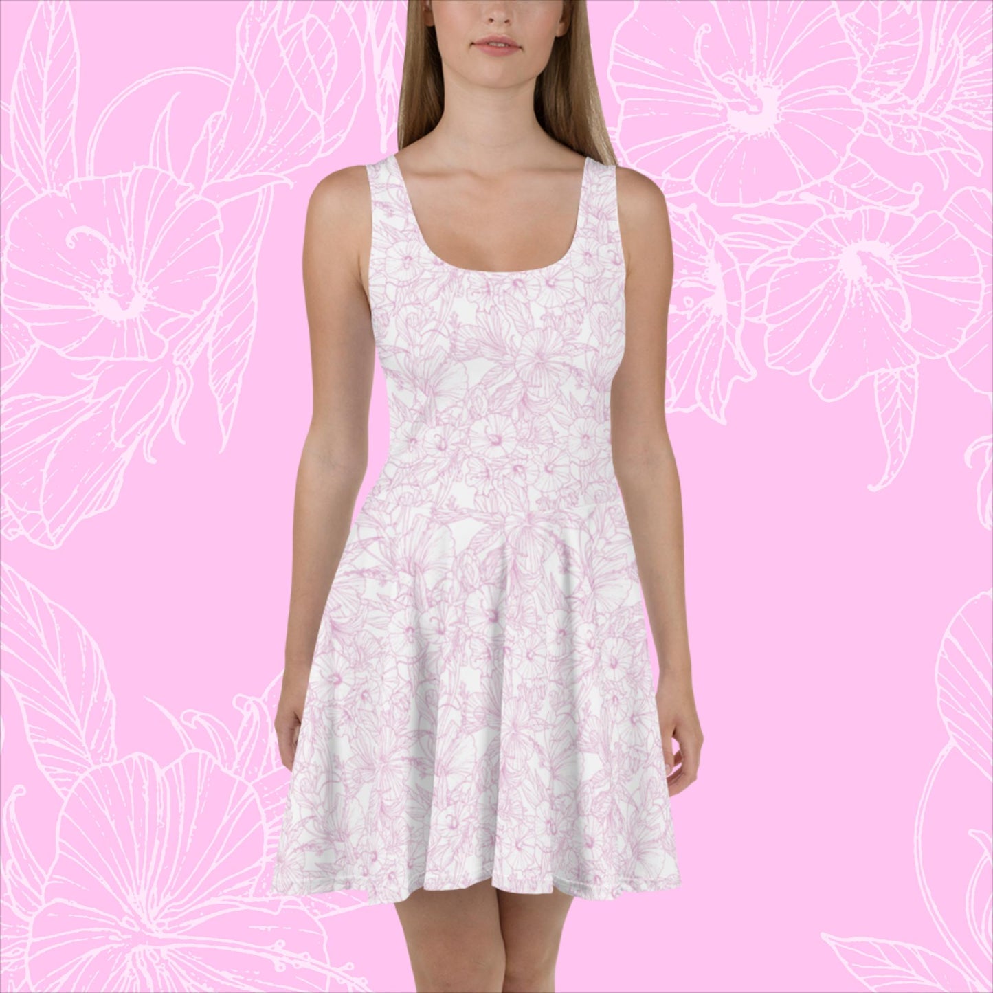 Pink Hibiscus Skater Dress