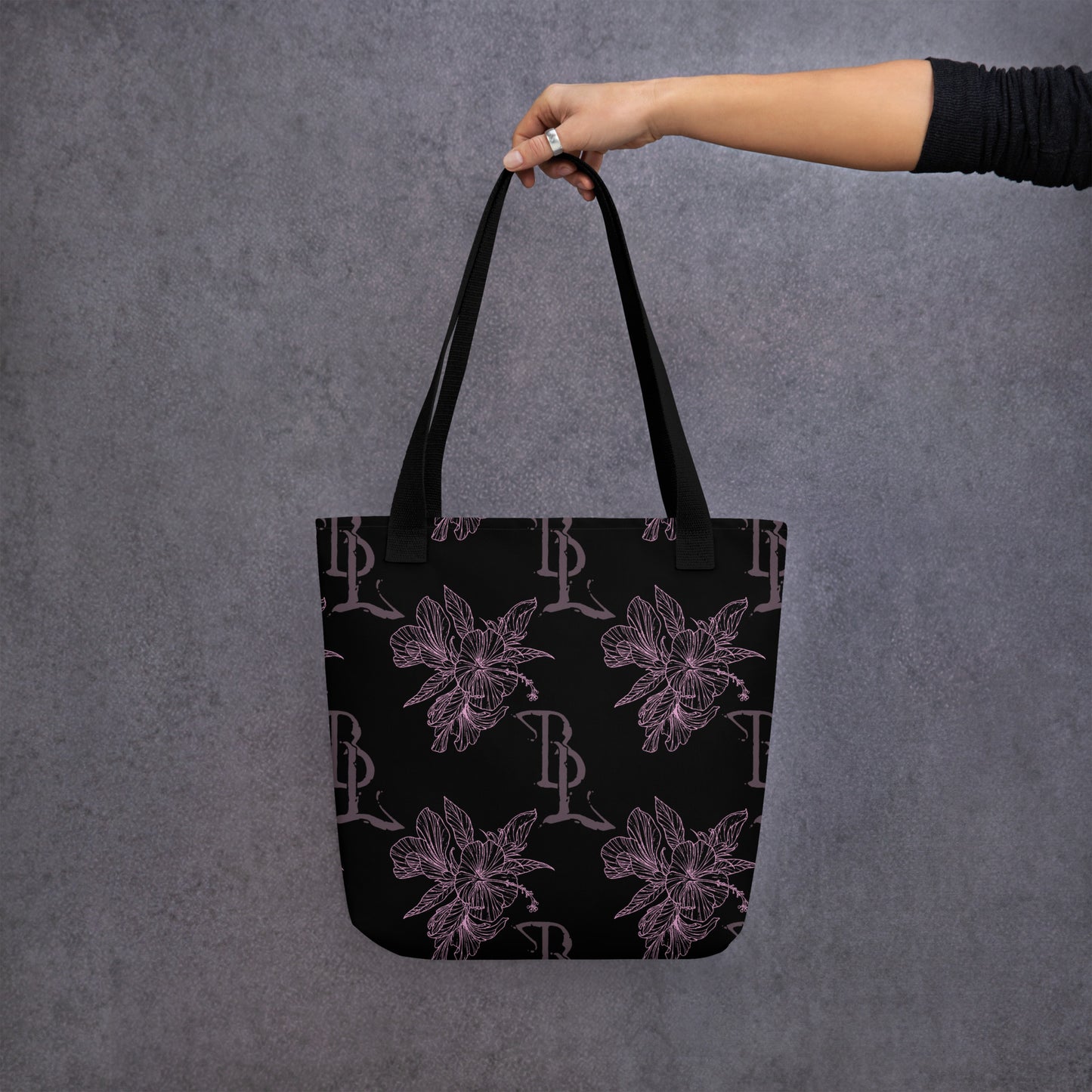 Pink Bibiscus Black Tote bag