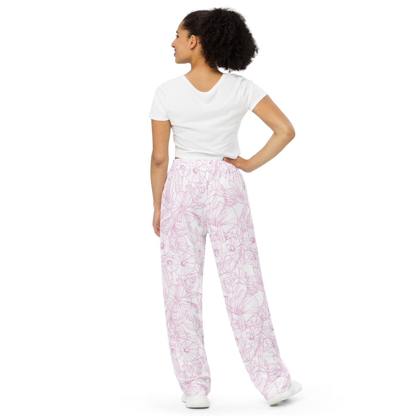Pink Hibiscus All-over print unisex wide-leg pants