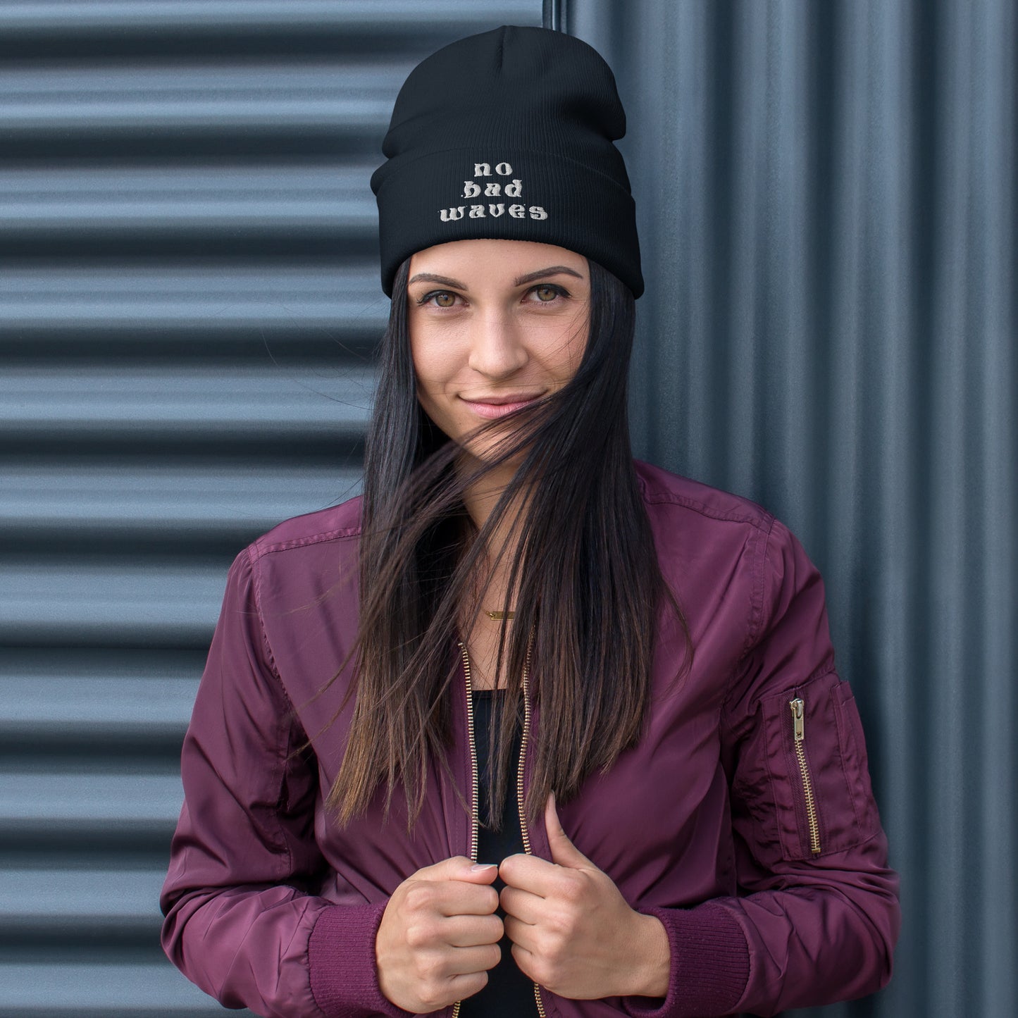 No Bad Waves Embroidered Beanie