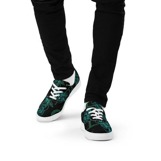 Aqua Hibiscus Men’s lace-up canvas shoes
