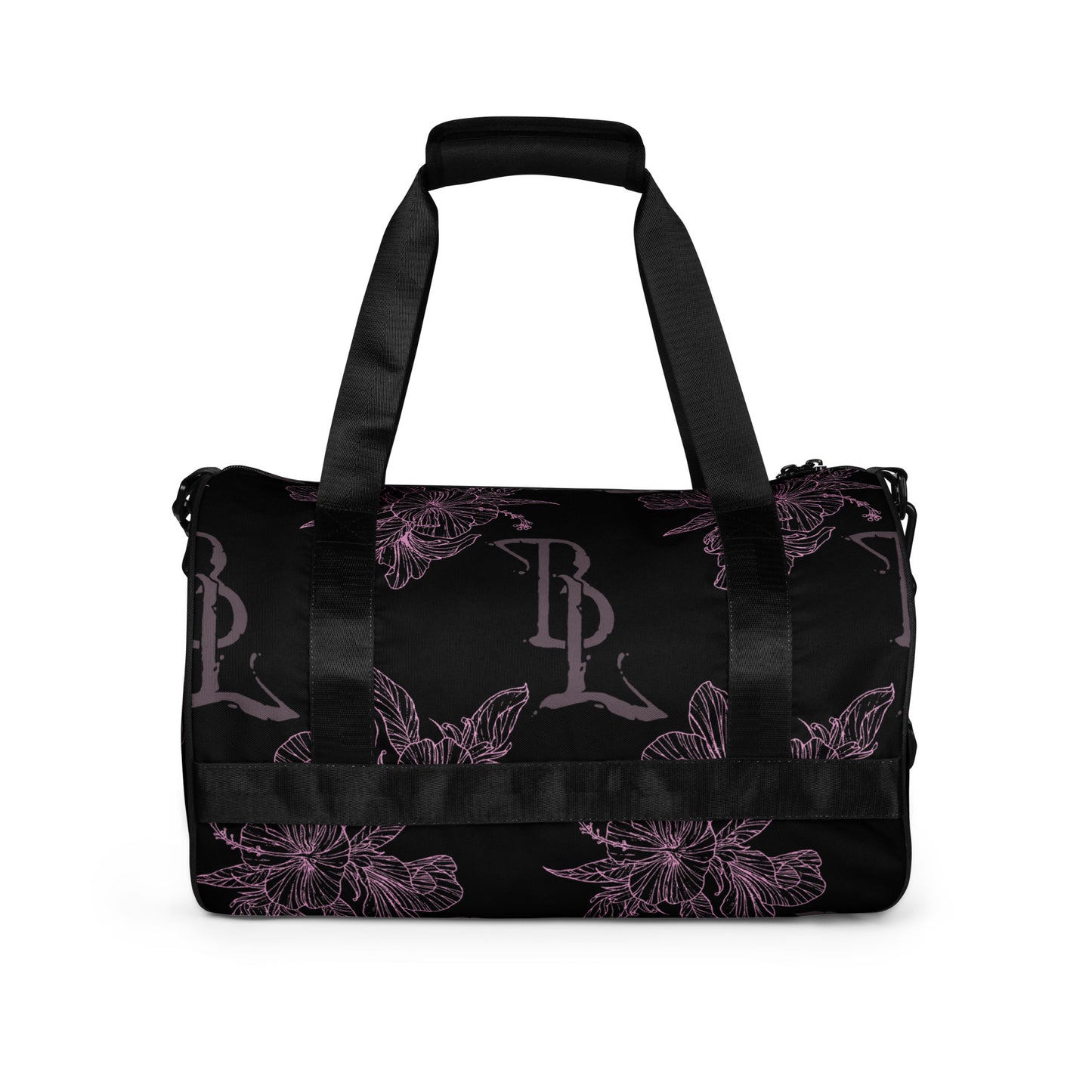Pink Hibiscus Black All-over print gym bag