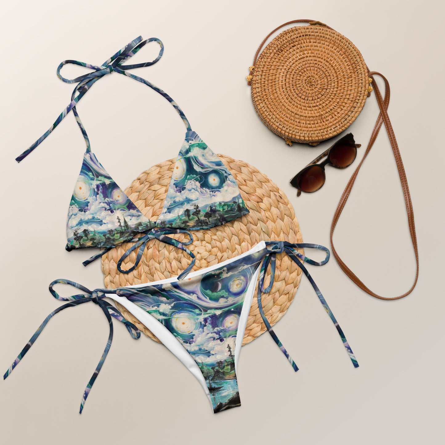 Starry Lagoon All-over print recycled string bikini