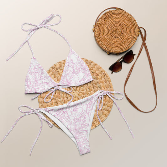 Pink Hibiscus All-over print recycled string bikini