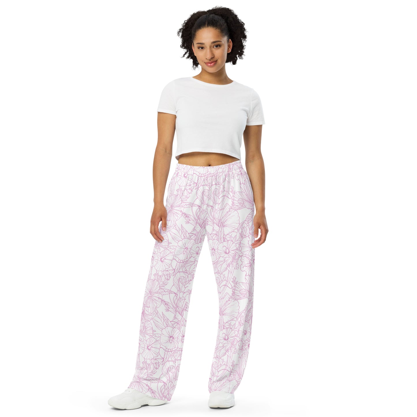 Pink Hibiscus All-over print unisex wide-leg pants