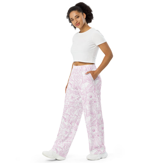 Pink Hibiscus All-over print unisex wide-leg pants
