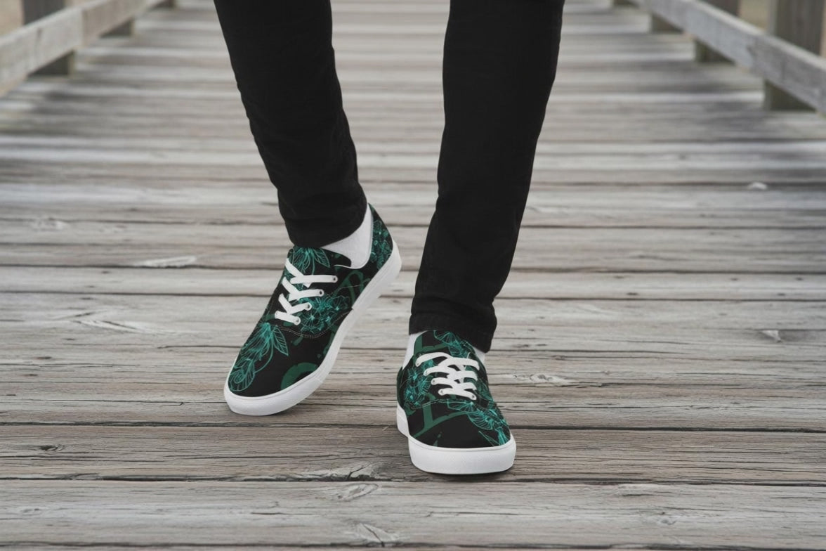 Video for Aqua Hibiscus Men’s lace-up canvas shoes