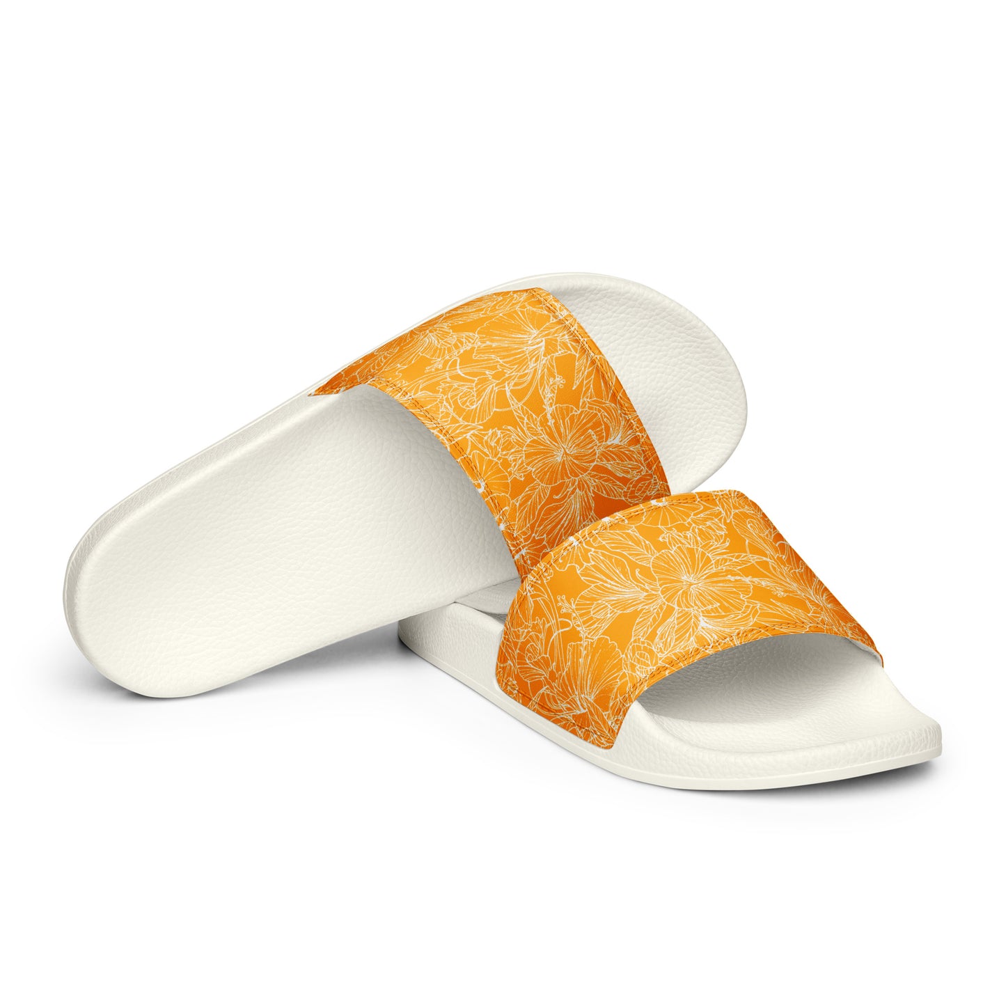 Orange HIbiscus White Women's slides